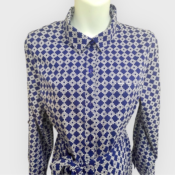 Motherhood Shirtdress Button up Long Sleeve roll tab dress Navy white Size L - Picture 4 of 12
